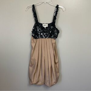 Hannah Jo 100% Silk Babydoll Dress Medium sequins bubble formal cocktail